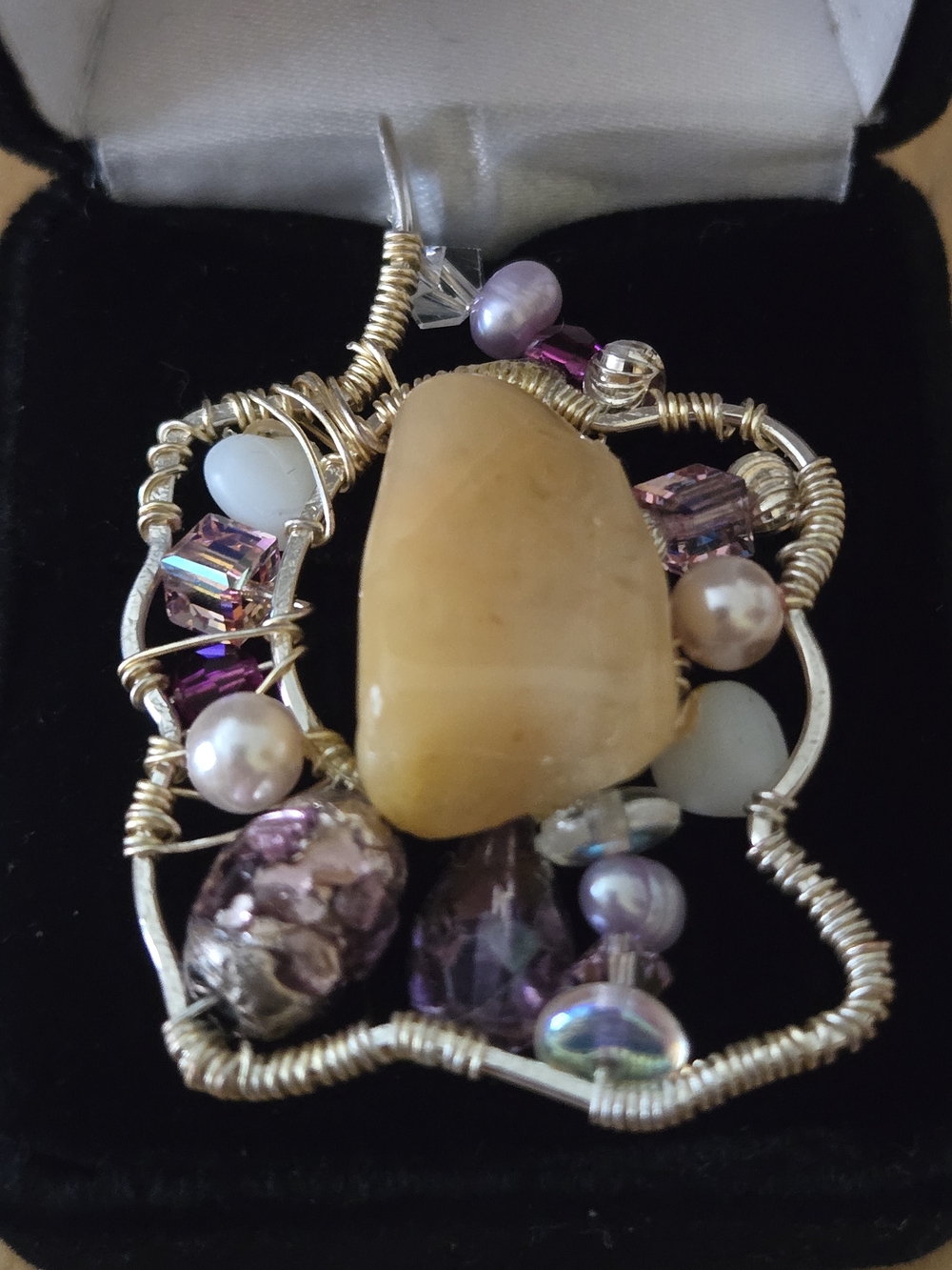 Handcrafted Butterscotch Chalcedony With Bead Wire-Wrapped Pendant
